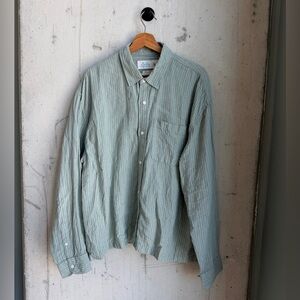 Abercrombie Cropped Linen Long Sleeve Shirt Green Striped